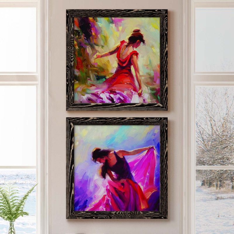 Danseuse - ensemble de 2 peintures sur toile encadrées, H 20 po x l 40 po x P 1,5 po, Cadre noir