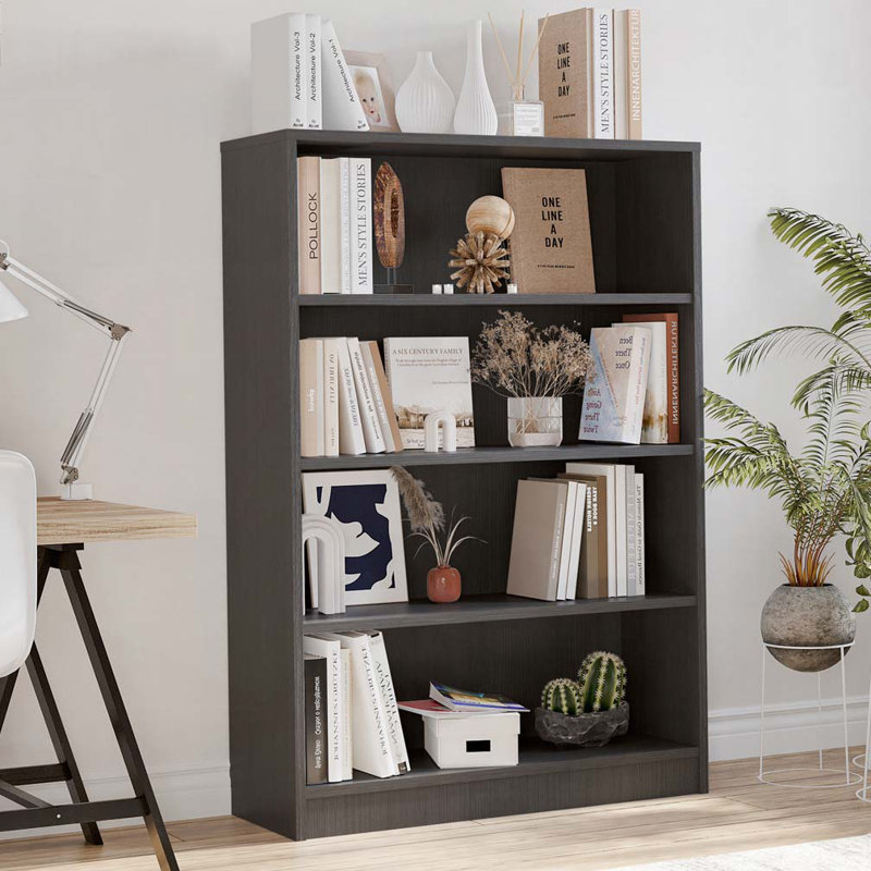 4 Shelf Office Bookcase, Gray, (4 Shelves) 70.09"H x 29.9"W x 14.6"D