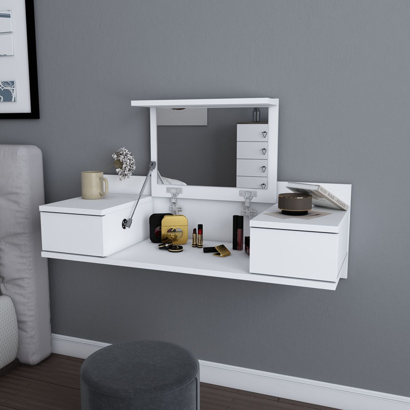 Table à maquillage moderne, blanche, 39,4 x 24,4 x 15,4 pouces | 100% panneau de particules enduit de mélamine, épaisseur: 0,7 pouce | Design élégant et fonctionnel pour les essentiels de beauté, finition de couleur unie élégante