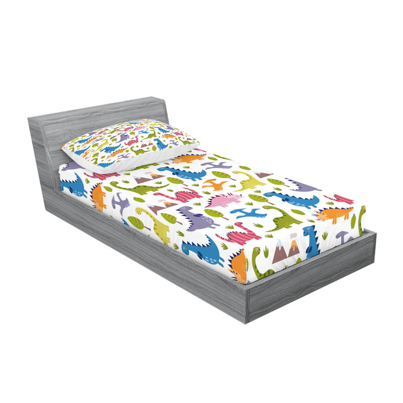 Multicolore drap-housse et coussin décoratif Ambesonne Dino, Ensemble de draps pour lit simple + 3 pièces supp