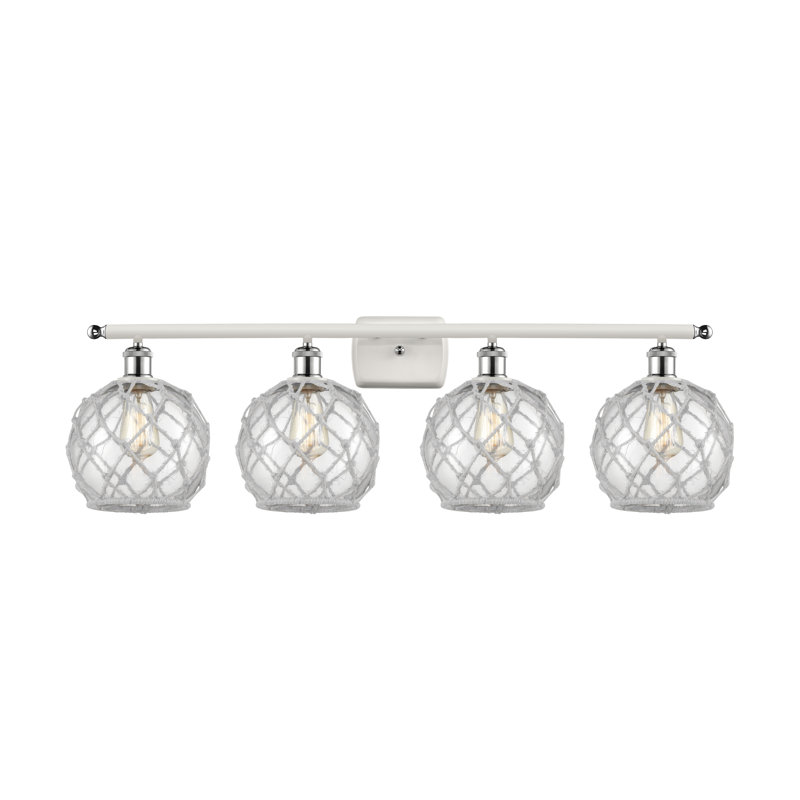 Larochelle 4 - Light Dimmable Vanity Light, White and Polished Chrome, 6 Watt Vinage LED Bulb, White/Brown