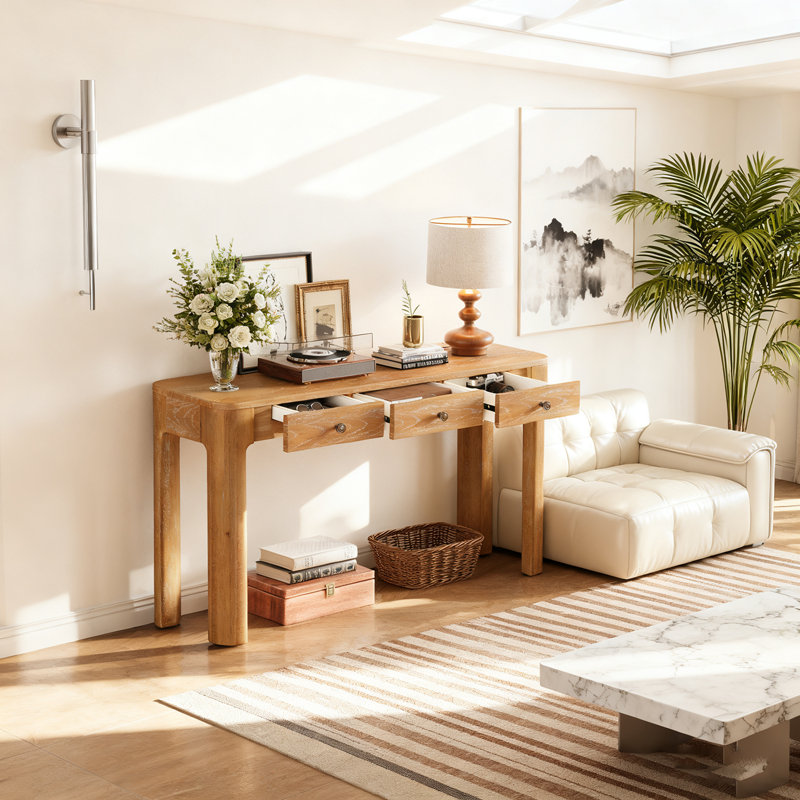 Entryway Table With 3 Concealed Drawers, Natural