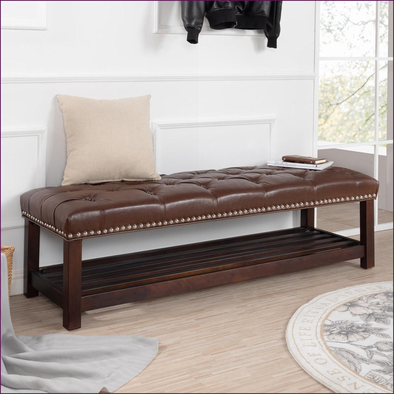 Banc rembourré 60 "avec tablette capitonnée | Brun noyer | Bois de bouleau | Chambre à coucher, salon