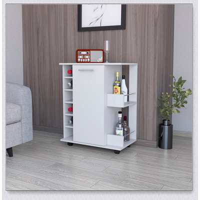 Chariot-bar Woodland avec roulettes, support à vin et tablette ouverte pour un rangement élégant et organisé