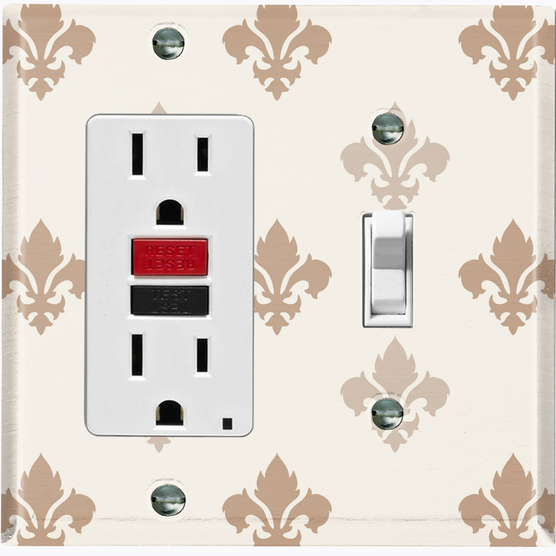 Fleur De Lis Two Tone Tan Patterned 2 - Gang Standard Combination Wall Plate