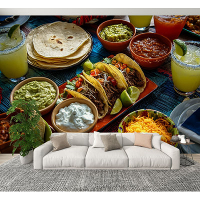 Peel and Stick Wallpaper Taco meal food ingredients Wall Murals 100"H x 144"W Removable PVC Wall Paper Self-Adhesive Wall Paintings Art Decor for Bedroom Living Room
