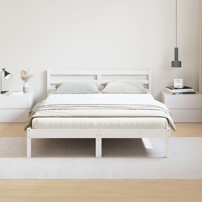 Bed Frame With Headboard Solid Wood Pine, White, 165.5 x 215.5 cm
