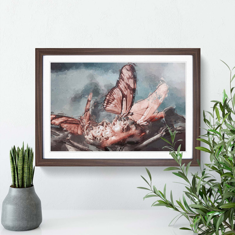 Pink Butterflies in Abstract - Framed Print, Walnut, 50cm H x 76cm W x 2cm D
