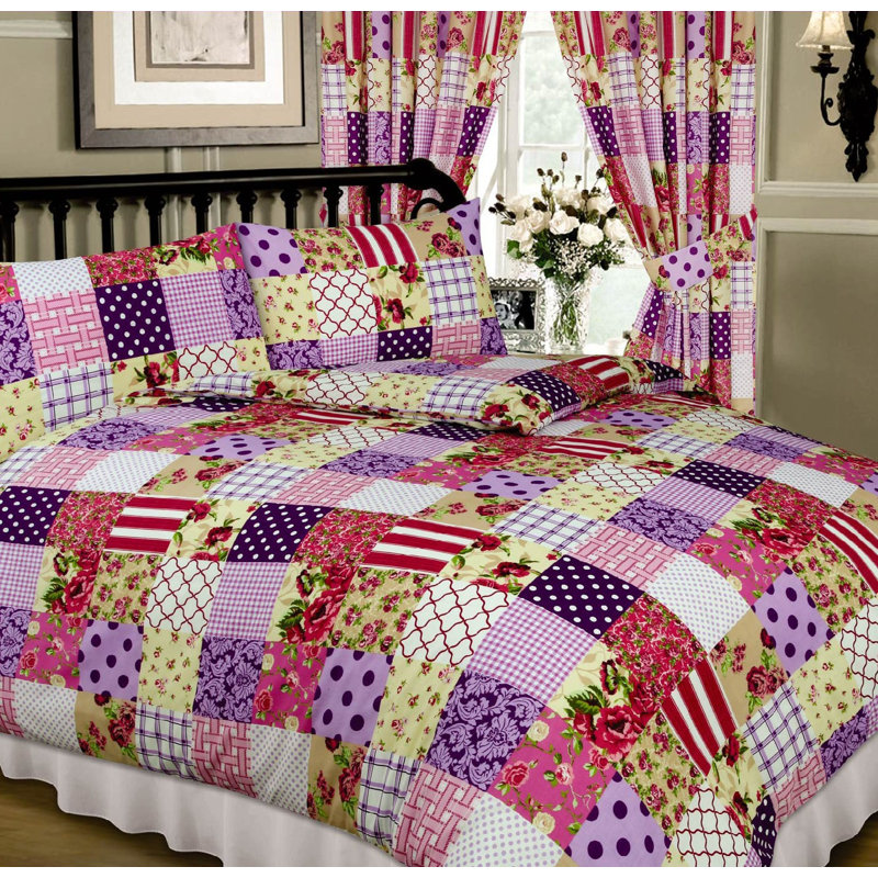 PATCHWORK Eyre Pencil Pleat Semi Sheer Curtains, Berry
