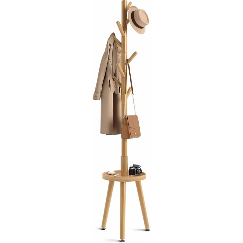 Gurdev Solid Wood Freestanding 8 - Hook Coat Rack, Natural