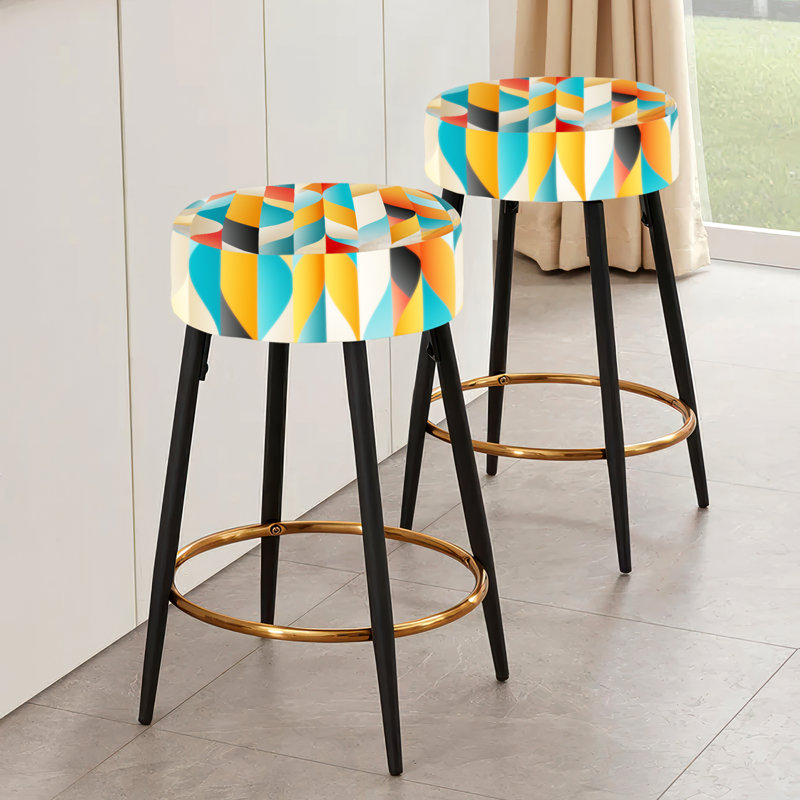 Ensemble de 2 tabourets de bar géométriques orange et turquoise