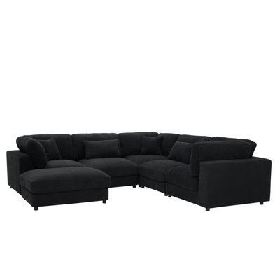 Modular Sectional 112.0 x 112.0 x 33.0 Inch Corduroy 1-Piece Modular Sectional Sofa Black Modular Design