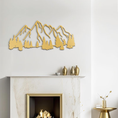 Scenic Forest and Mountain Modern Abstract Wall Accent Sculpture Hanging Decoration Metal Wall Decor