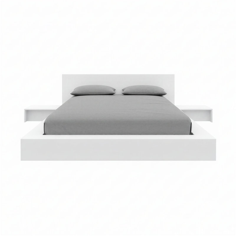 Ensemble de chambre à coucher avec lit plateforme 3 pièces Makoa, Blanc, Très grand lit