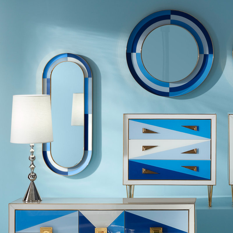 Harlequin Capsule Mirror, Back Painted Glass/Multi Blue