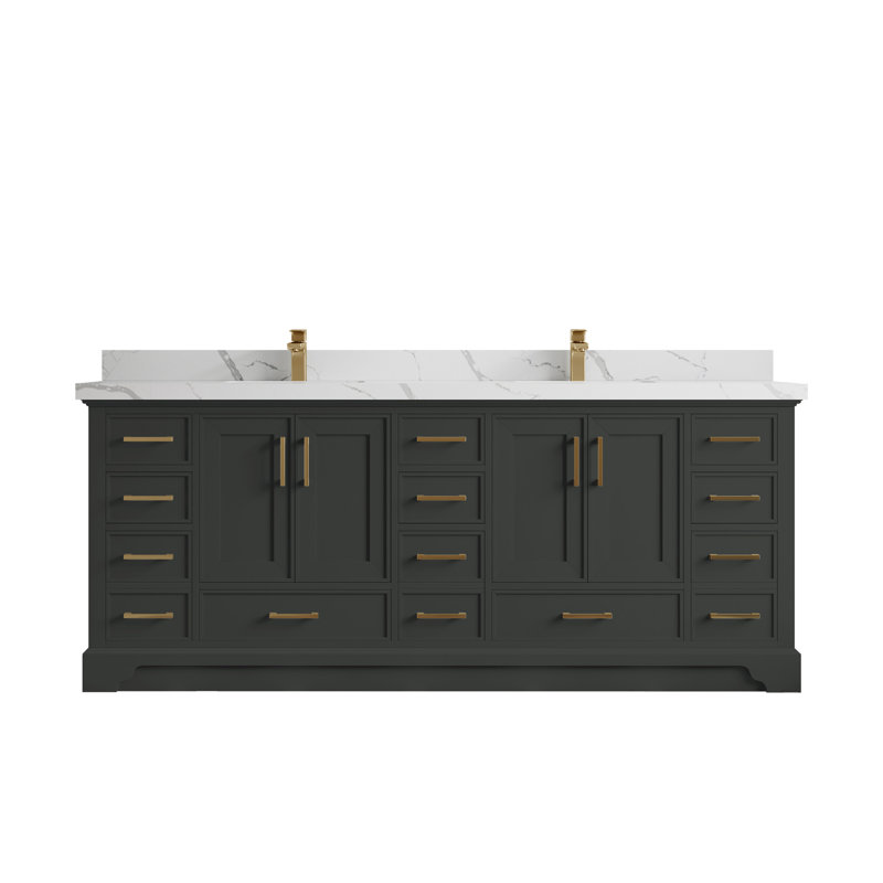 Meuble-lavabo double avec plateau Charlotte 84, Calacatta Laza