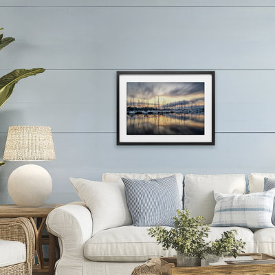 Sailors Sunrise Harbor Framed Print Under Glass, design by D. Burt
