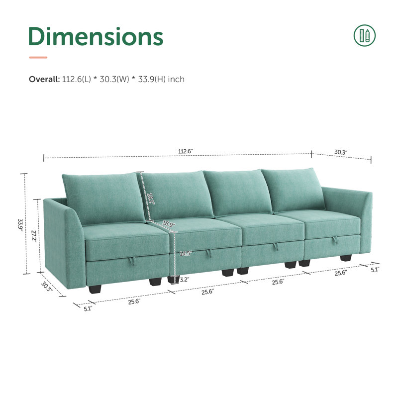 Nikitas 4-Seater Modular Sofa Couch, Blue Polyester