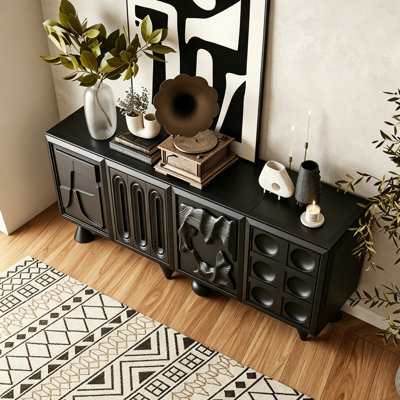 55.12"Modern Premium Solid Wood Black Storage Sideboard