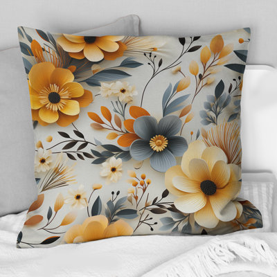 Coussin décoratif gris pré floral gris