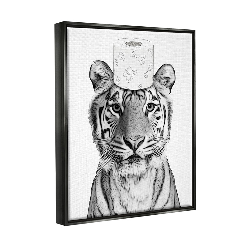 Toile de tigre, papier peint noir sur toile flottante encadrée par Annalisa Latella, Cadre flottant noir de jais