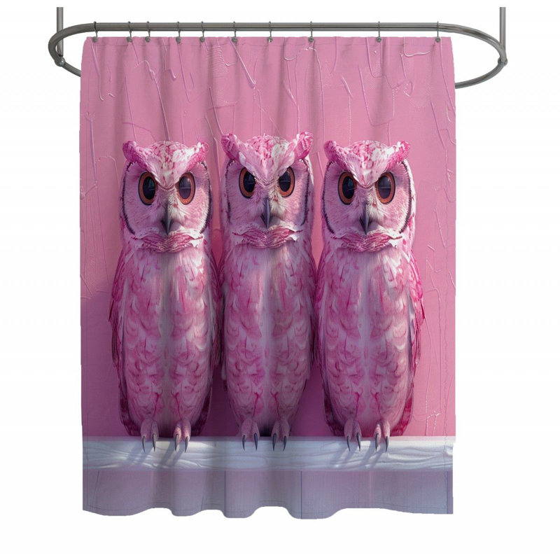 Rideau de douche 11928_Pink Owls - Décoration de salle de bain oiseaux, L 70 po x L 83 po