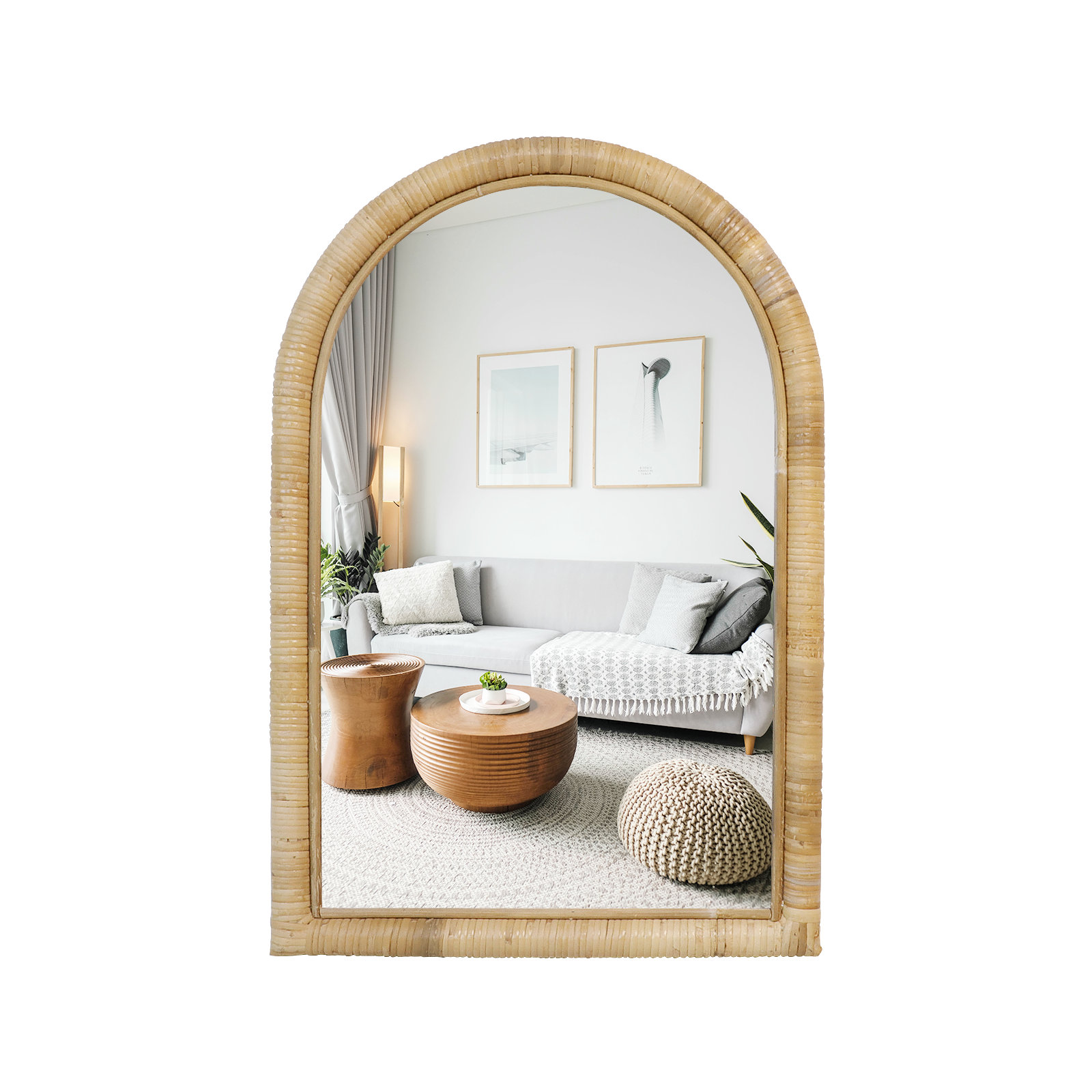 Bay Isle Home Elize Arch Handcrafted Rattan Wall Mirror, Natural Boho ...