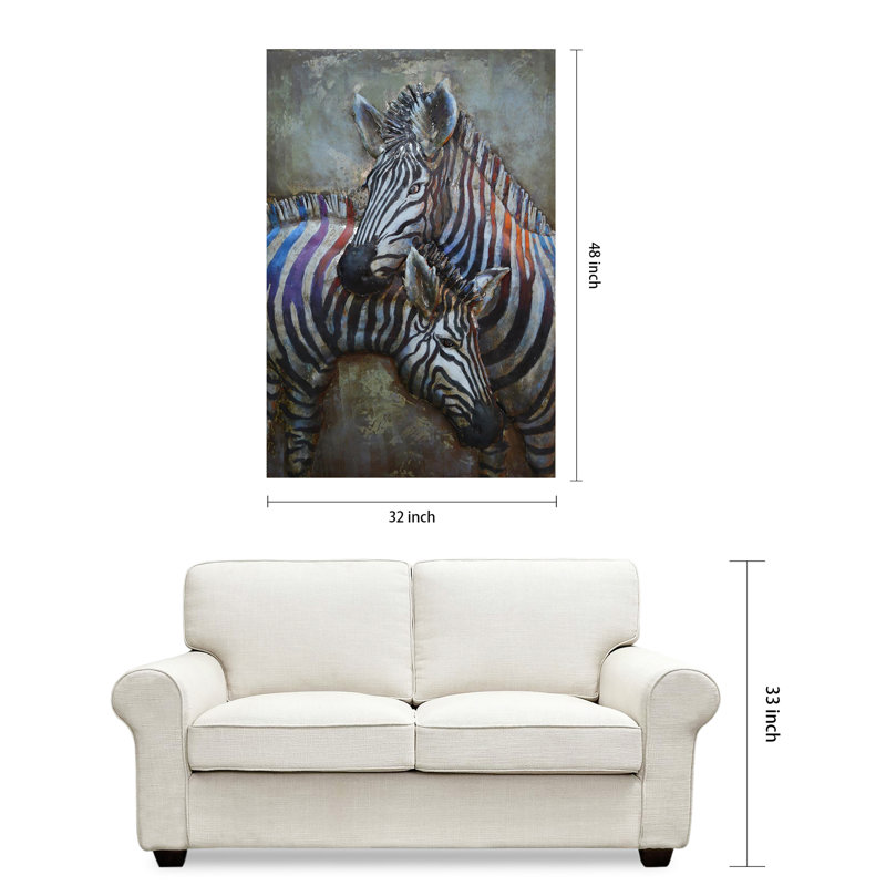 Hand-Painted Iron Zebras Wall Art in Mixed Media