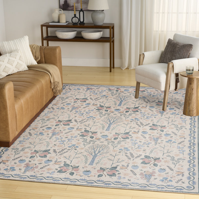 Tapis ivoire multicolore moderne 4 pi x 6 pi Nourison Botanical Washables, Multicolor Ivory, Rectangle 4pi x 6 pi