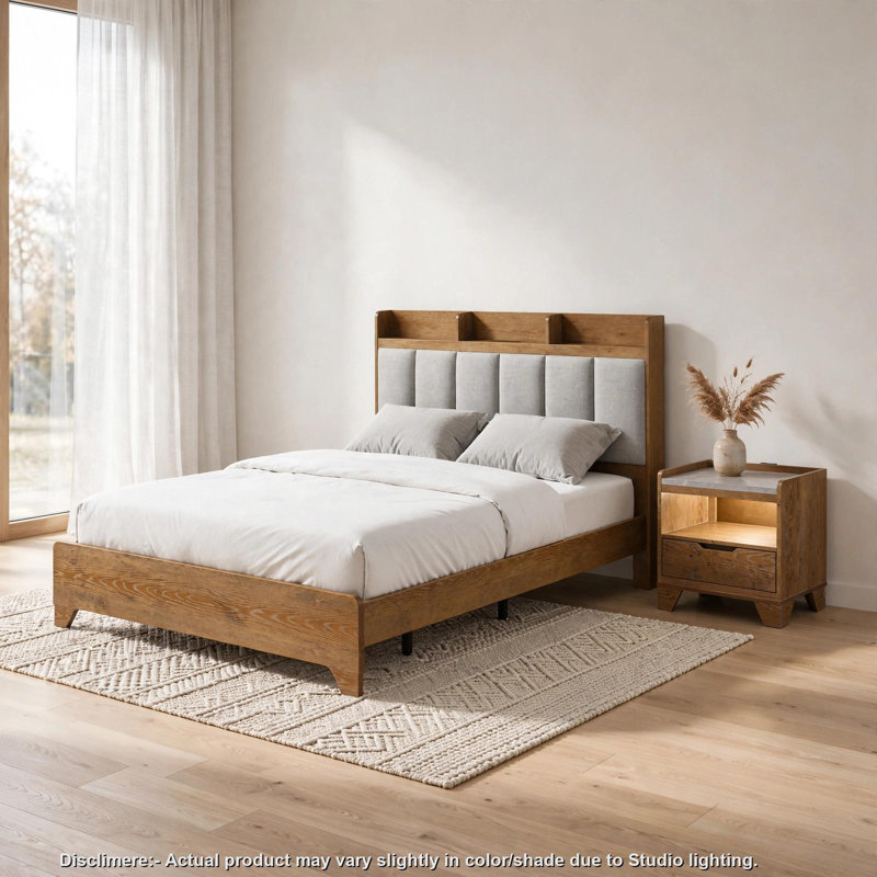 Ensemble de chambre à coucher King, brun clair et gris Aspen, 2 pièces avec table de chevet, 2 Pcs: Bed, Nightstand, King