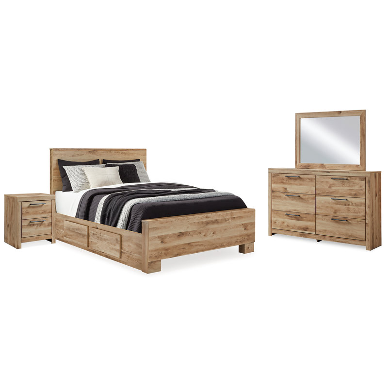 Hyanna Queen Panel Bed with Storage, Dresser, Mirror and Nightstand