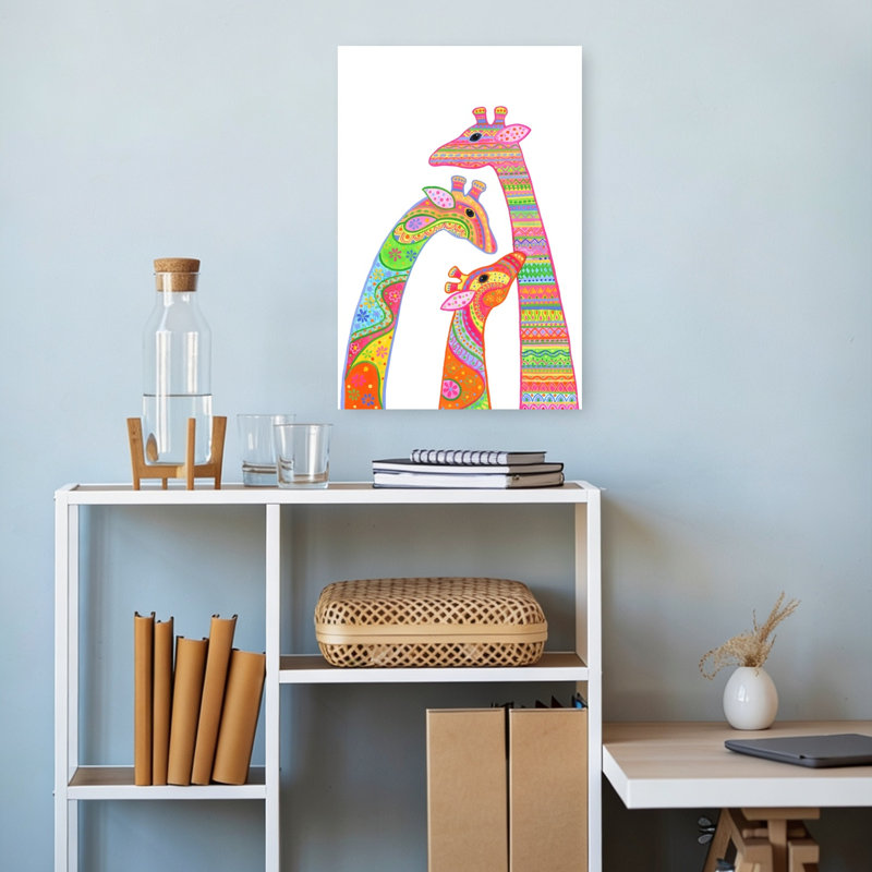 Patterned Giraffes Colorful Playful Vibrant Giraffe Nature Wildlife Wall Art Print, 45.72cm H x 30.48cm W