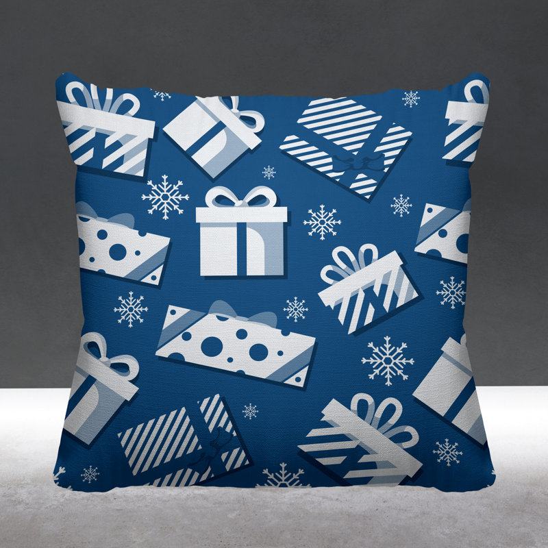 Coussin intérieur / extérieur Christmas Gift, L 17 po x H 17 po, Bleu céruléen