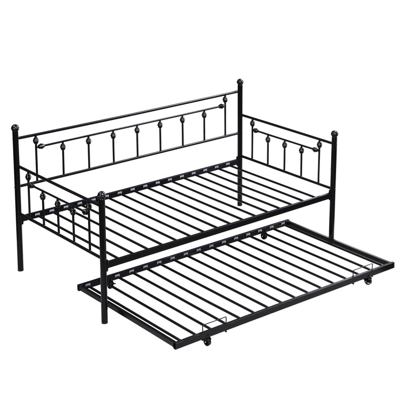 Modern Black Daybed With Trundle - Metal Construction For Dependability, Space Solution Bedroom, Quiet And Stable, Easy Assembly Included, Works Various Mattresses, 250/350 Lbs Weight Limit Bedroom