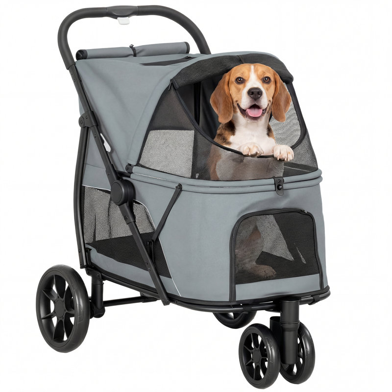 Poussette pliable pour animal de compagnie, poussette 3 roues, fenêtre en filet, coussin lavable, pour chiens de taille moyenne