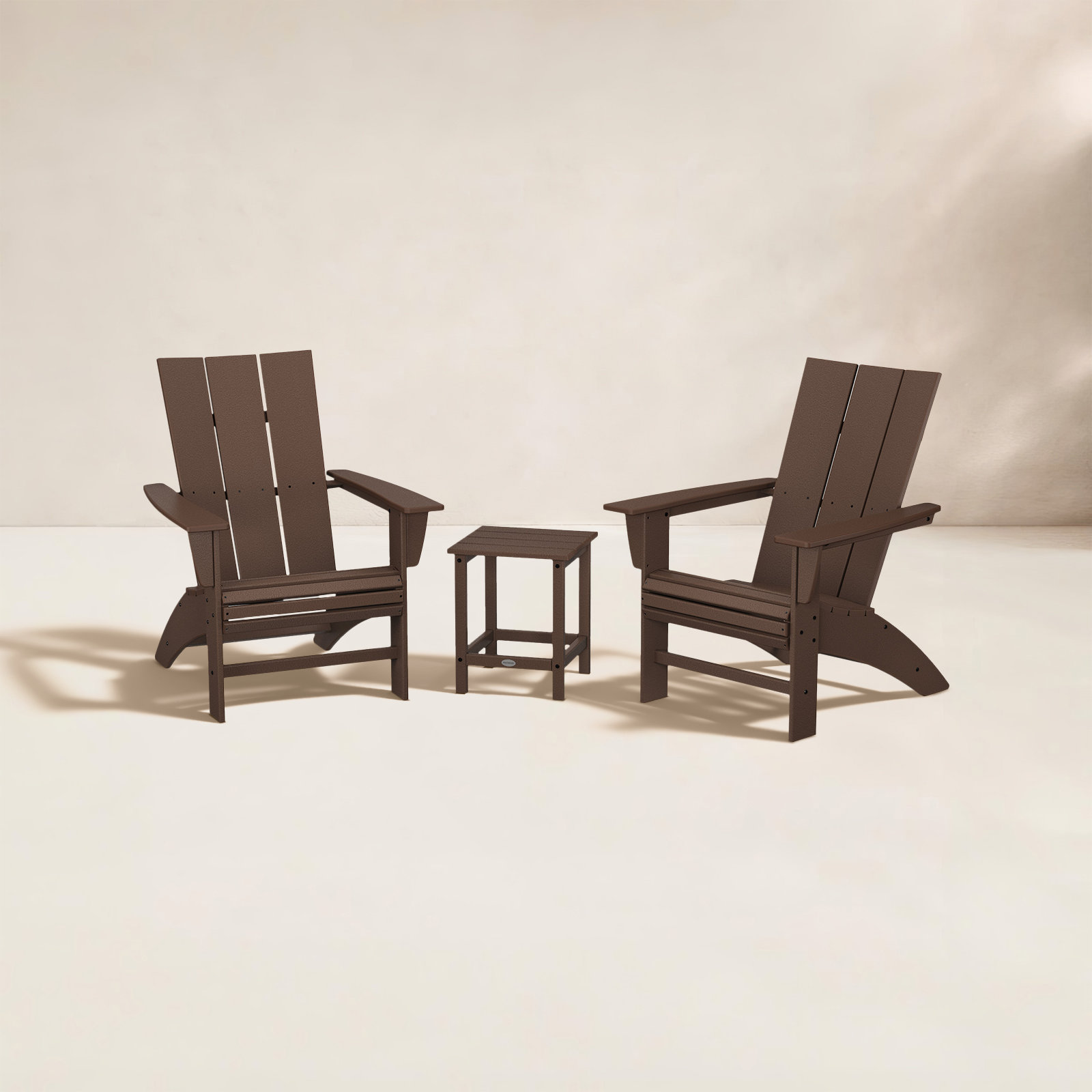 POLYWOOD® Modern 3-Piece Curveback Adirondack Set with Side Table, Mahogany