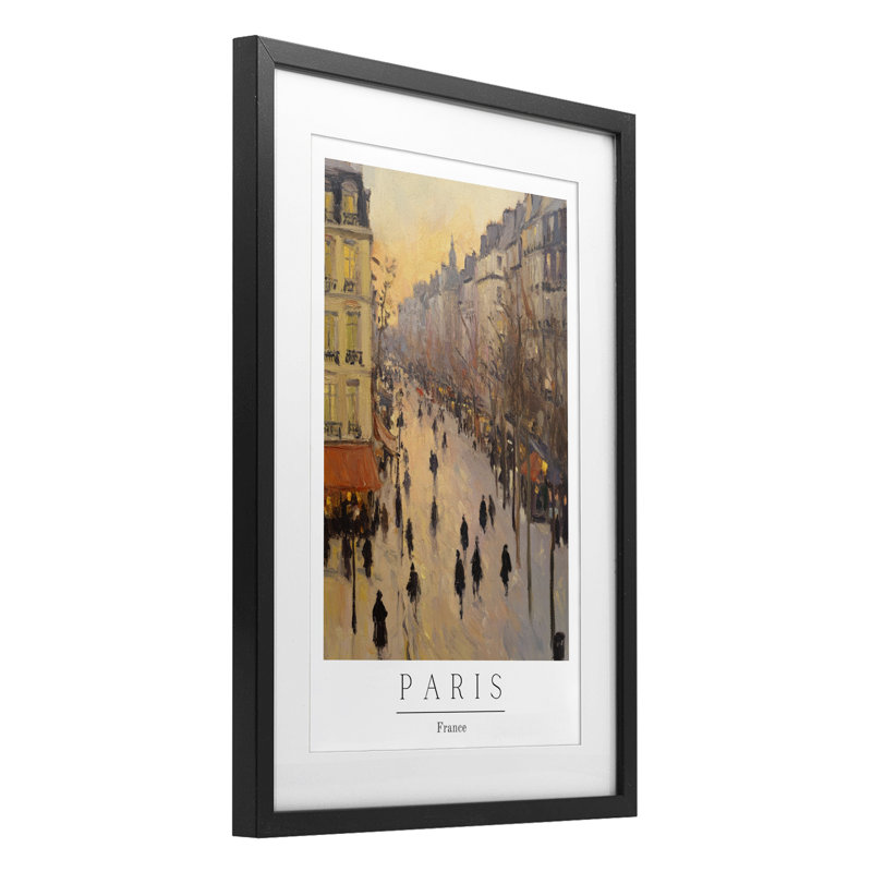 «Vintage Paris Streets», impression encadrée sous verre, par Petal Prints Design, H 20 po x l 14 po, Cadre noir minuit