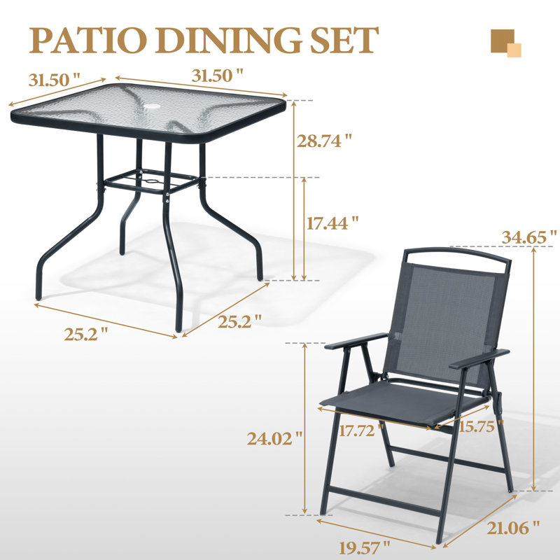 Spirit 4 - Person Patio Dining Set with Unbrella Hole and Folded Chairs, Gray