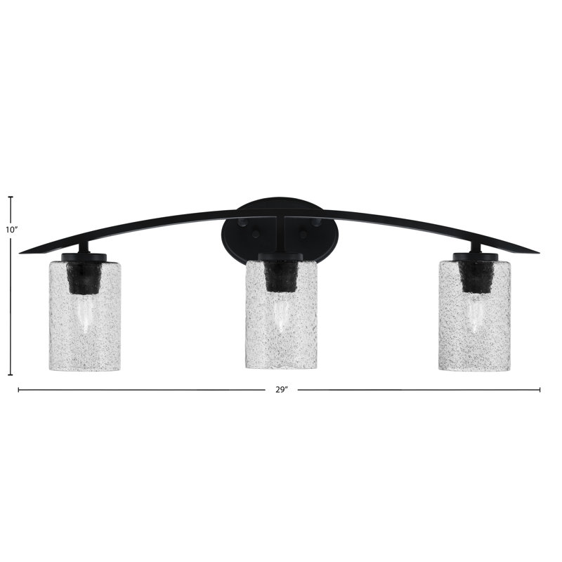 Barre d'éclairage de salle de bain 3 lumières avec verre à fumée 4 po Kurve, Noir mat