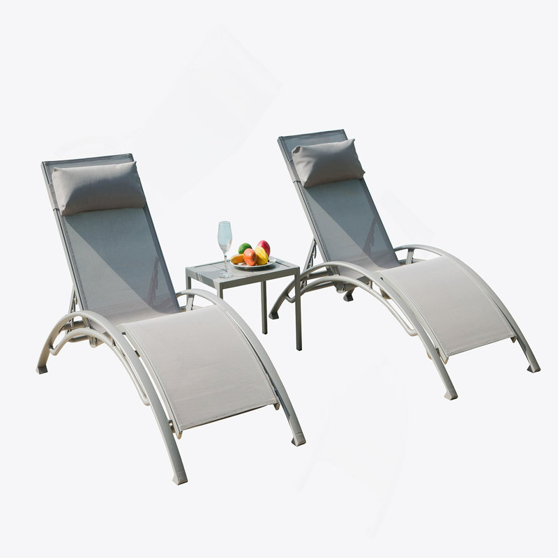 Adjustable Aluminum Pool Lounge Chairs Set With Metal Side Table, Perfect For Outdoor Relaxation And Durability