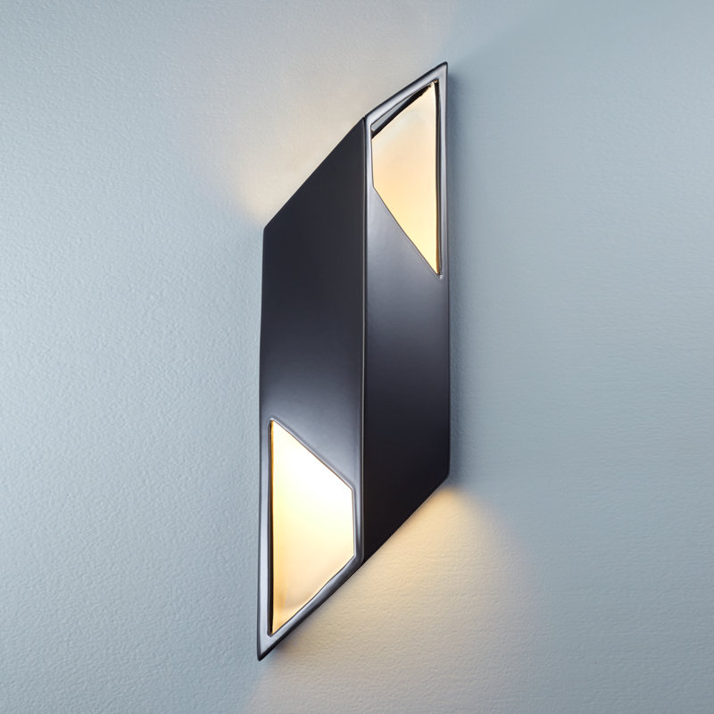 Bary Ceramic LED Flush Mounted Sconce, 17.5" H x 5.5" W x 3.75" D, Gloss Black/Matte White