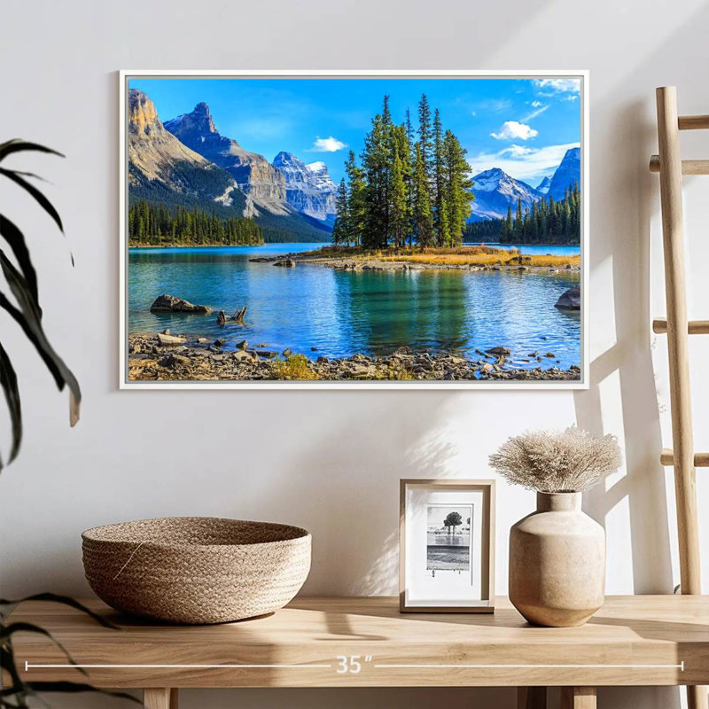Lac Maligne, Cadre flottant blanc, 25 po x 17 po