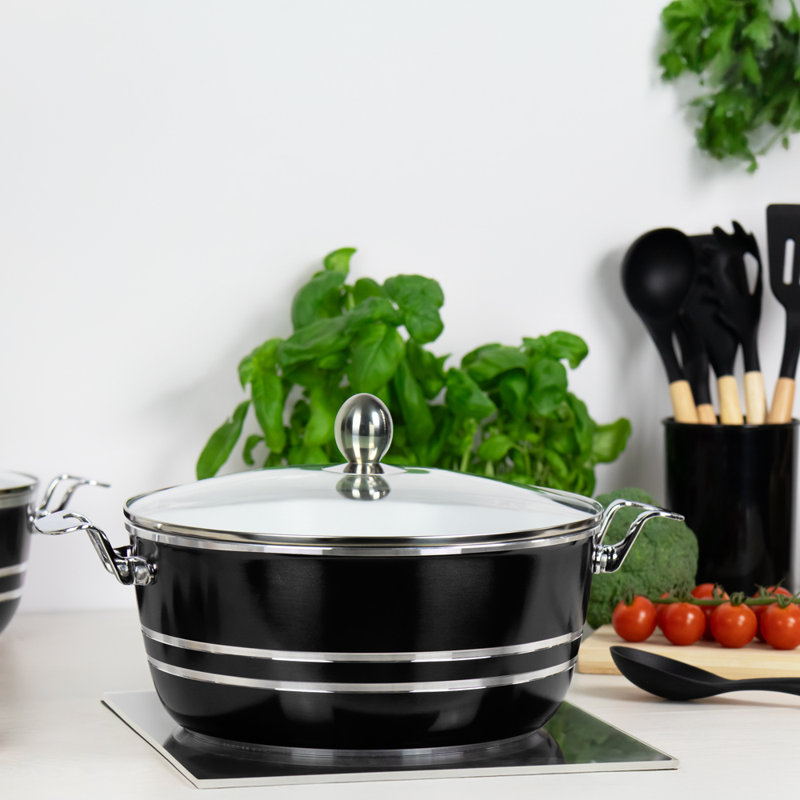 SQ Professional Metallic 5 - Piece Non-Stick Aluminium Cookware Set- Induction Ready, Onyx-Black