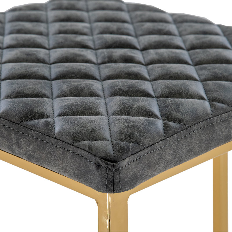Quilted Leather Bar Stool – Modern Counter Stool, Upholstered Bar Chair with Metal Sled Base, Kitchen Island & Home Bar Seating