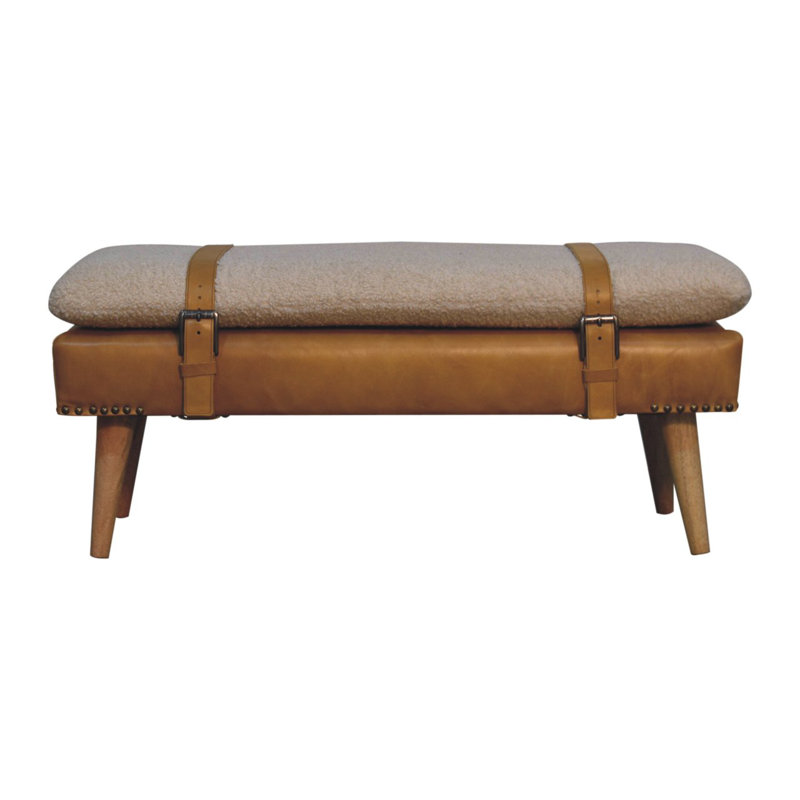 Solid Wood Bench with Nailhead Trim, Brown/Cream