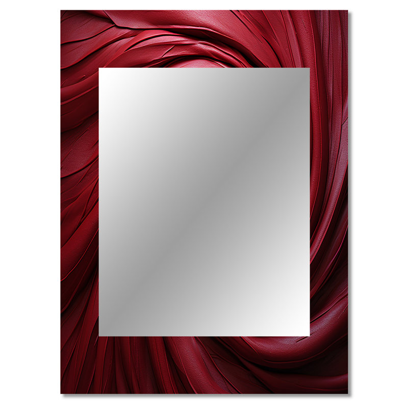 Red Winding Wonder - grand miroir abstrait en spirale, miroir mural décoratif moderne, impression d'art en métal