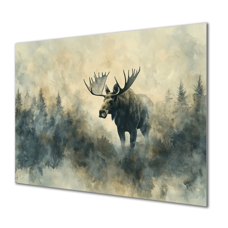 Orignal dans la brume du Canada I - reproduction d'art moderne en métal, décoration murale en métal orignal