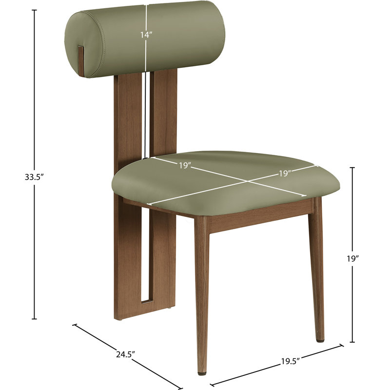 Chaise de salle à manger rembourrée Dario, Noyer, Cuir végétalien vert