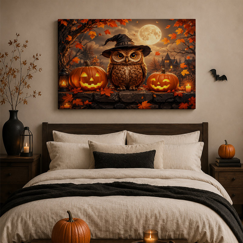Toile brune avec chapeau de sorcière brune, H 28 po x l 40 po