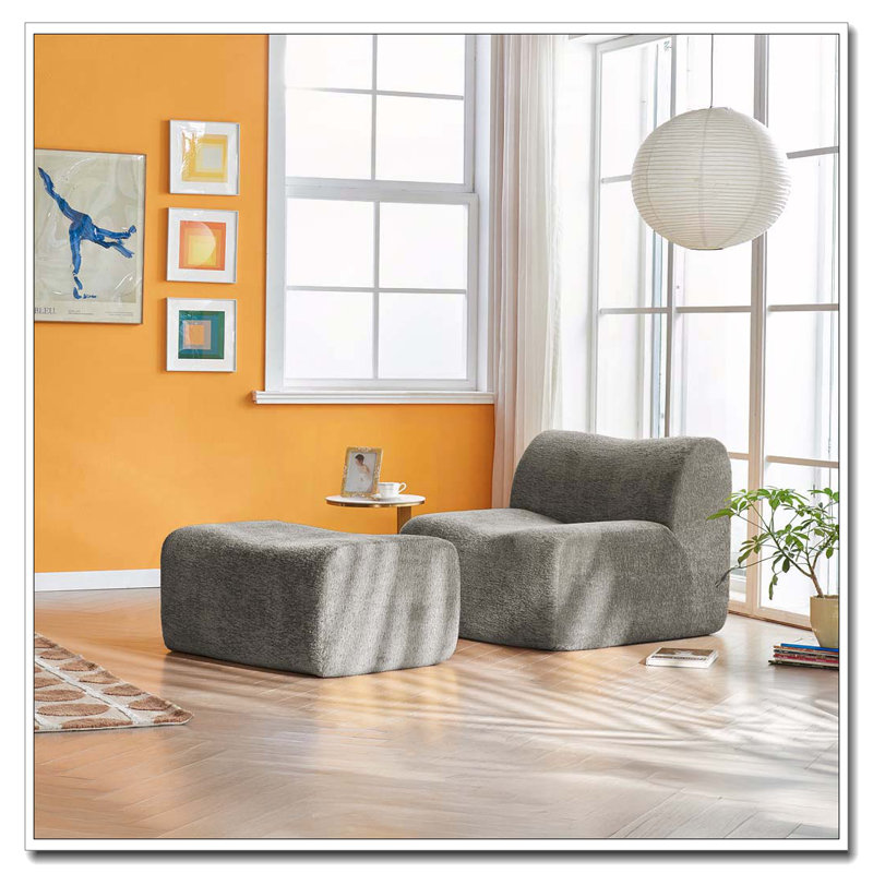 Fauteuil d'appoint rembourré en velours avec repose-pieds et fauteuil, Gris